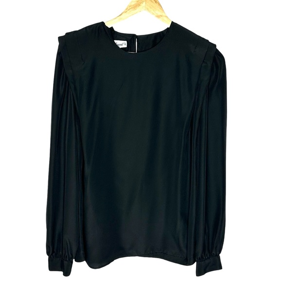 Vintage 80’s Eva Laurel NY Satin Black Blouse 14 - Picture 3 of 12